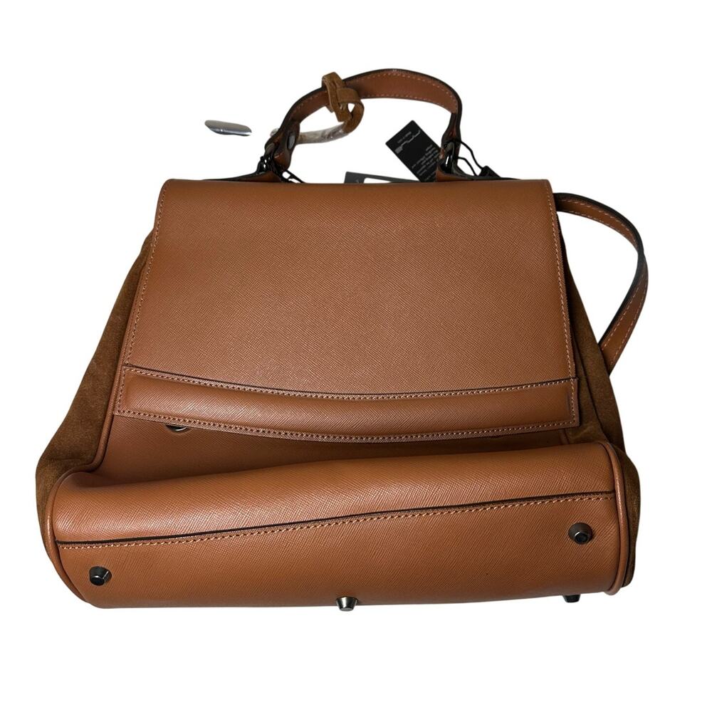 NEW Innue Genuine Leather Suede Handbag Removable Crossbody Strap Brown Medium
